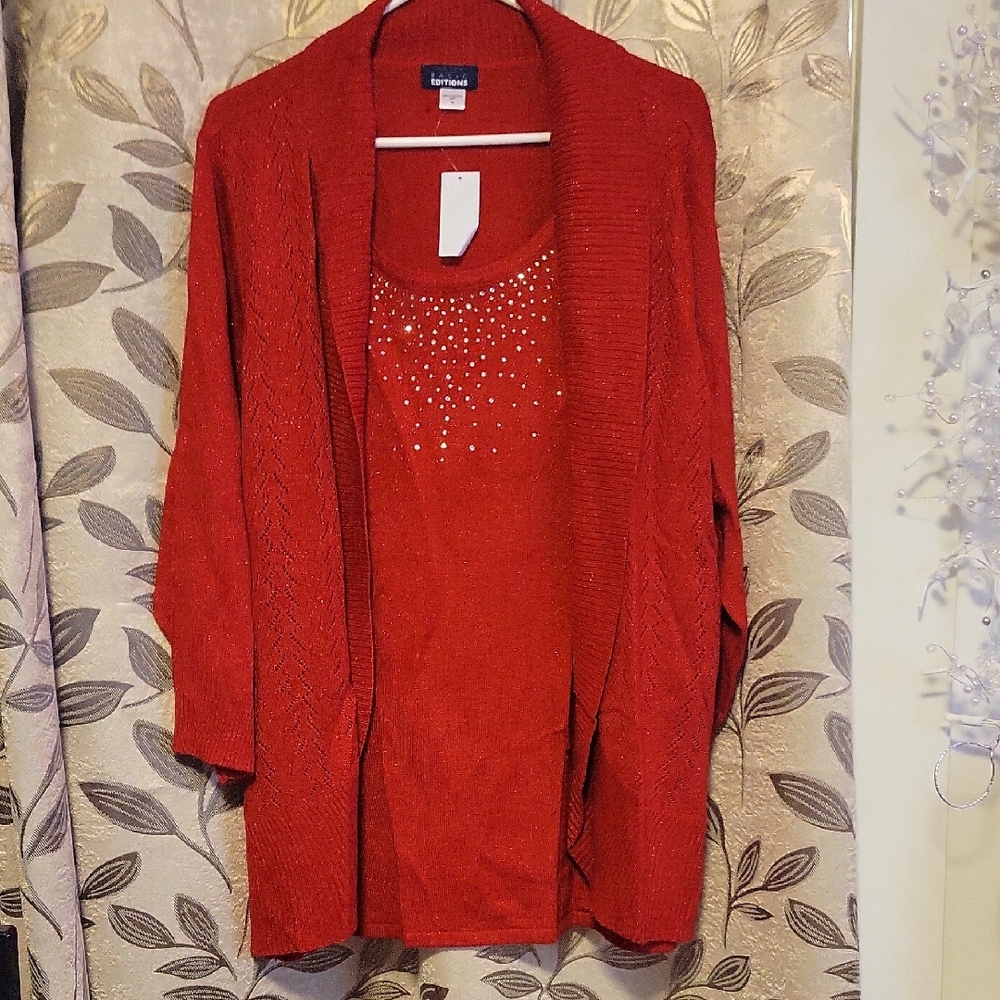 Basic Editions Red Sweater with Studded Design